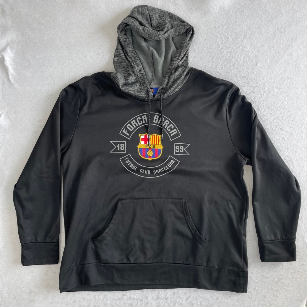 FC Barcelona Hoodie Mens XL Black Forca Barca Soccer Pullover Fleece Lining‎